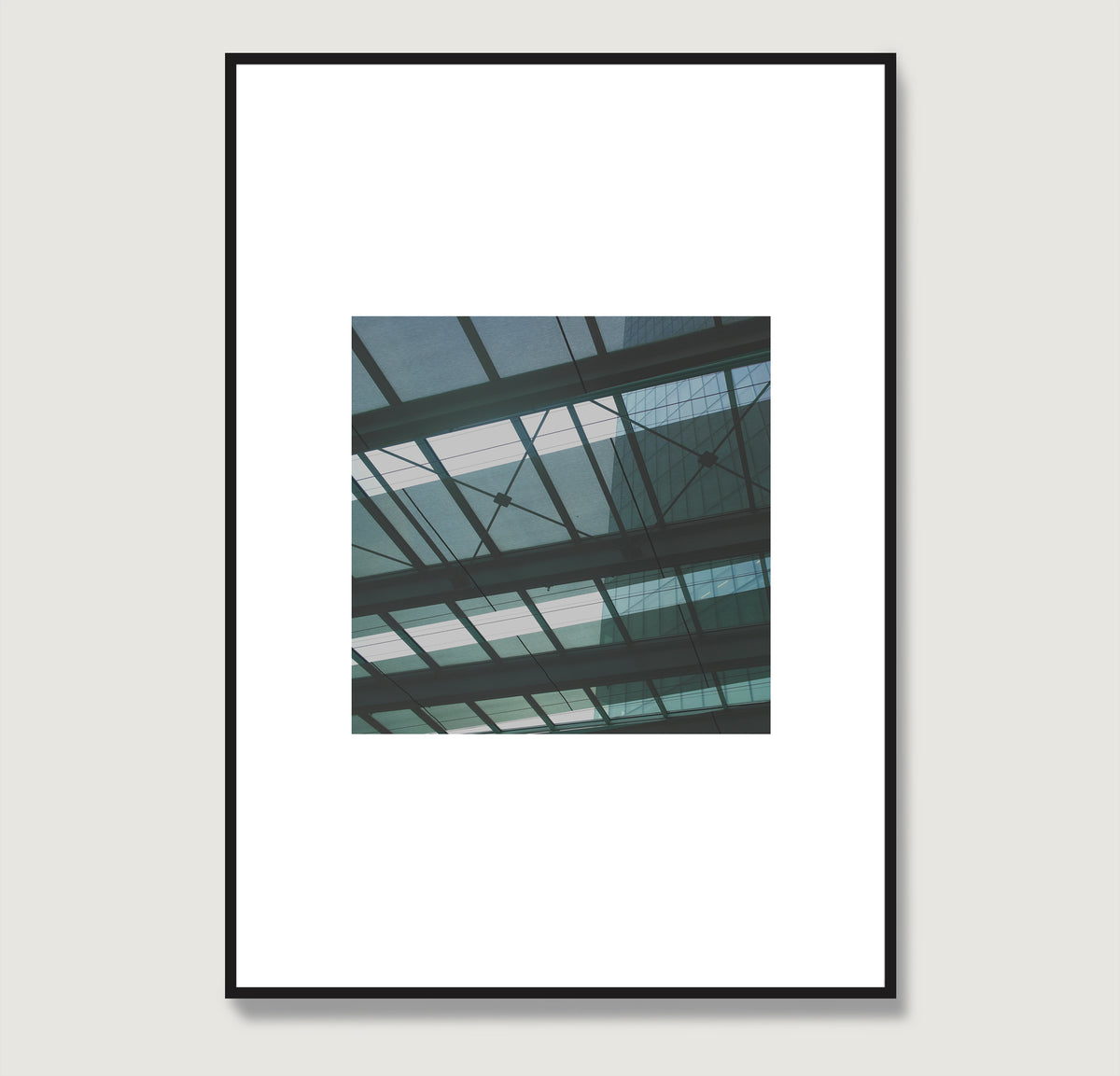 Green, monochrome, modern architectural photography art print.
