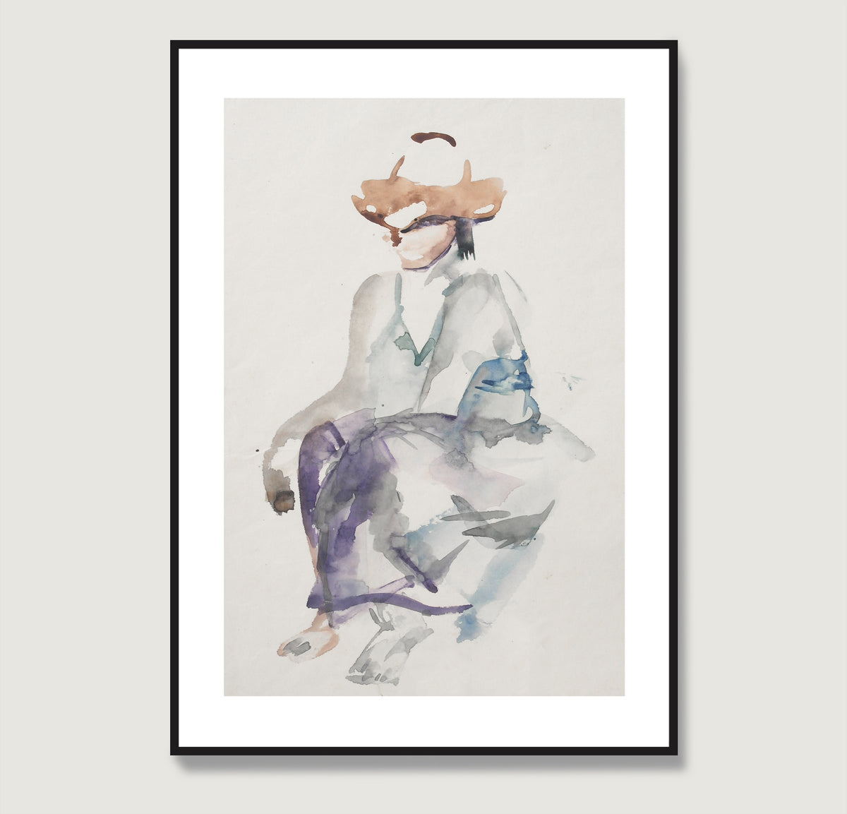 Naive watercolor figure study art print.