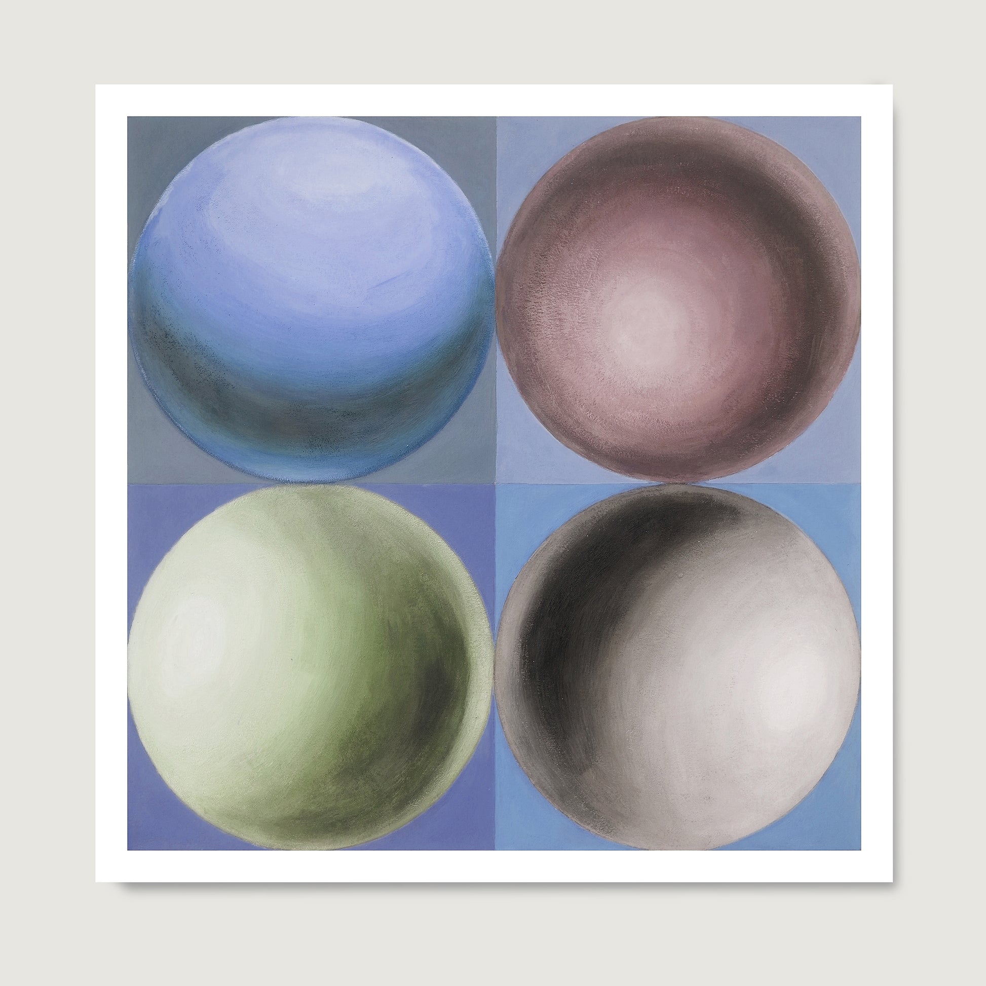 Geometric art print with spheres on paper.