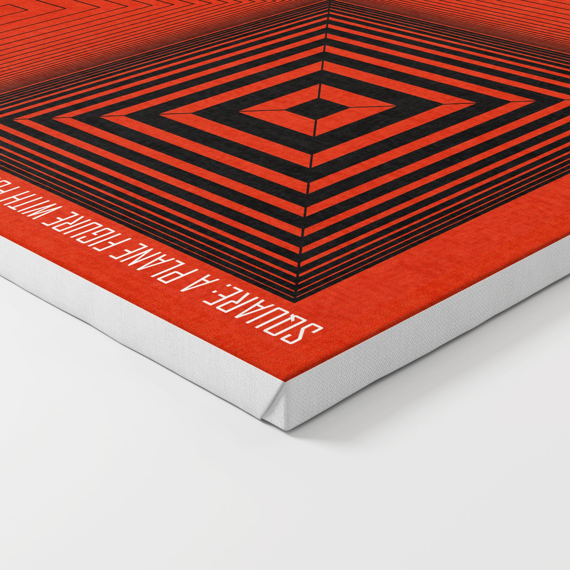 Geometric composition canvas art print with red, white and black.