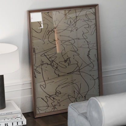 Monochrome abstract contemporary art print in an elegant interior.
