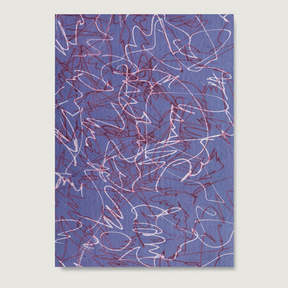 Purple abstract art print with white lines on paper.