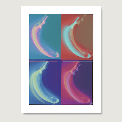 Pop art style art print with banana on paper. 