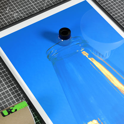 Detail of a minimalist blue art print.