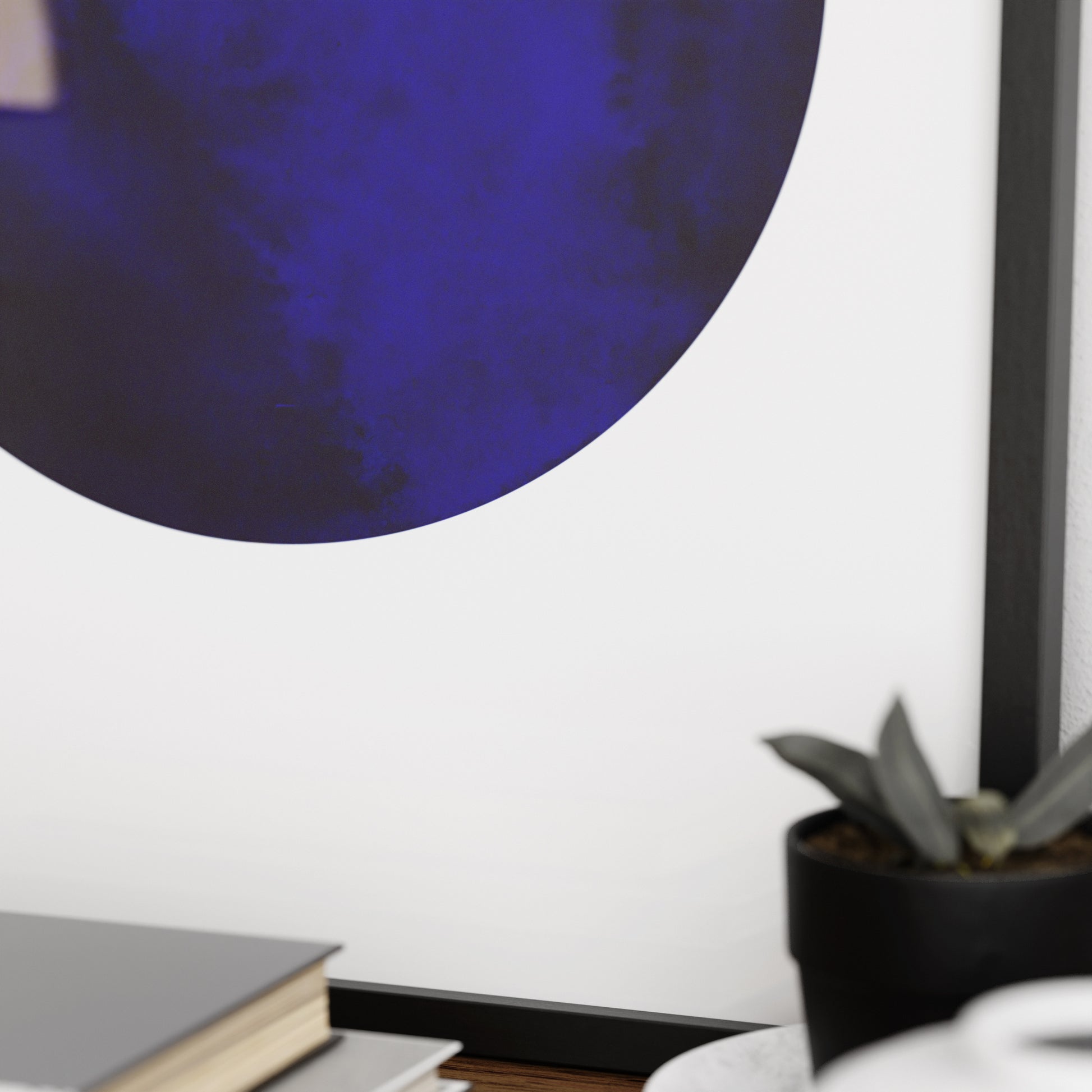 Detail of a blue planet minimalist graphic art print.