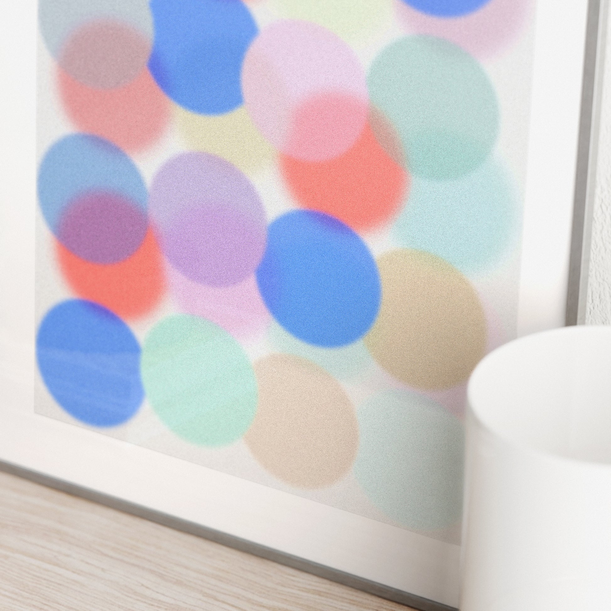 Colorful dot pattern on a white surface