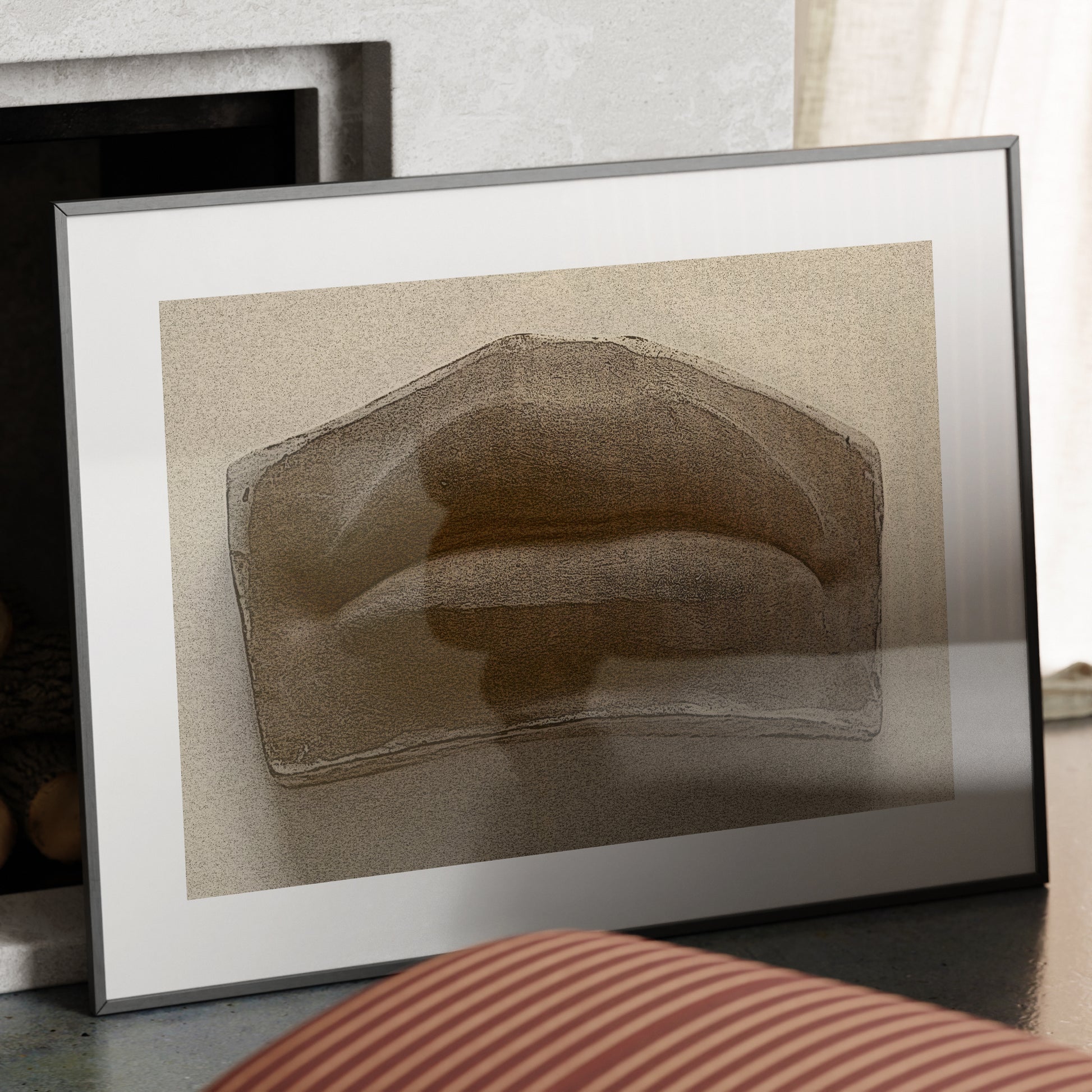Michelangelo David's mouth, anatomy monochrome art print in a metallic frame.