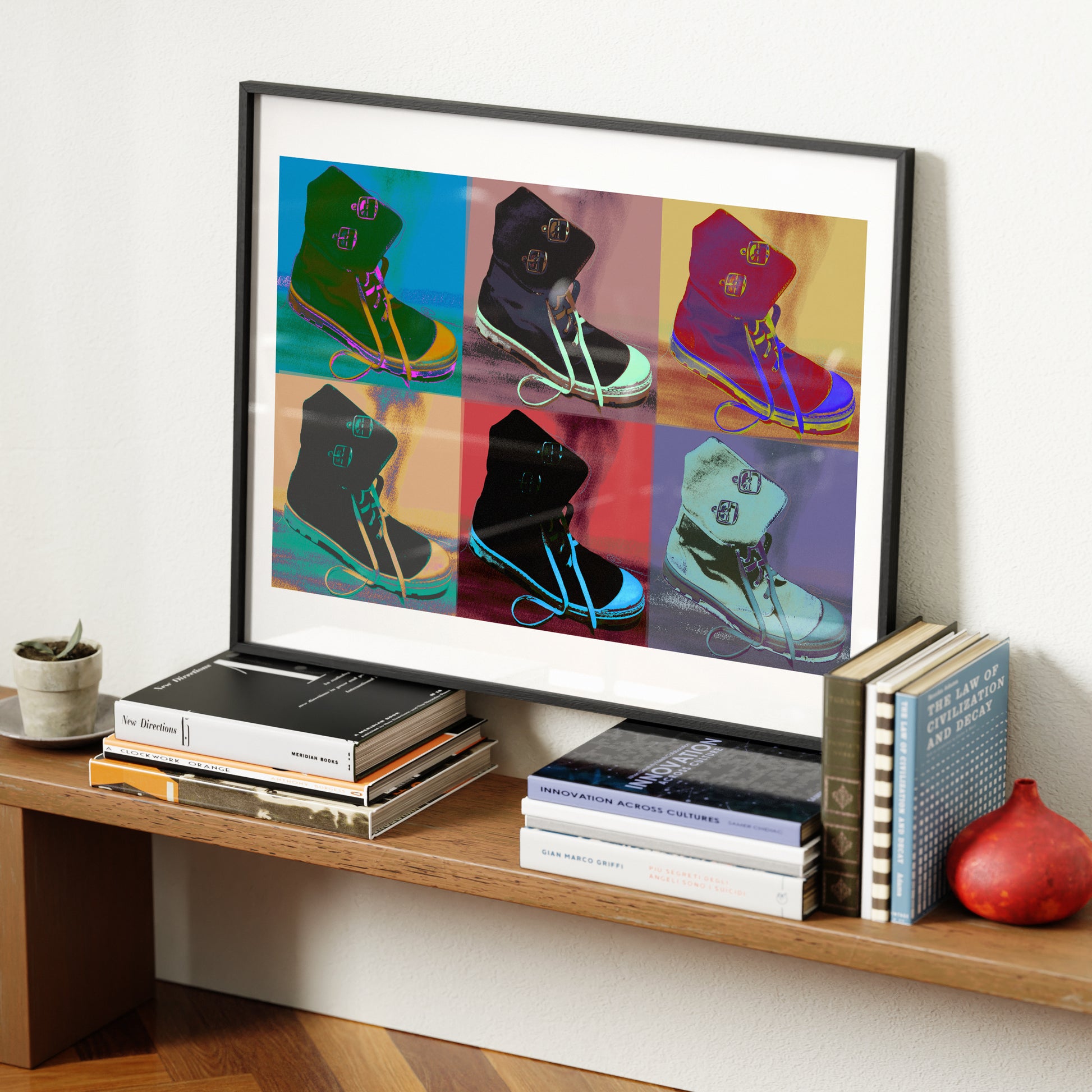 Colorful pop art art print with boots.