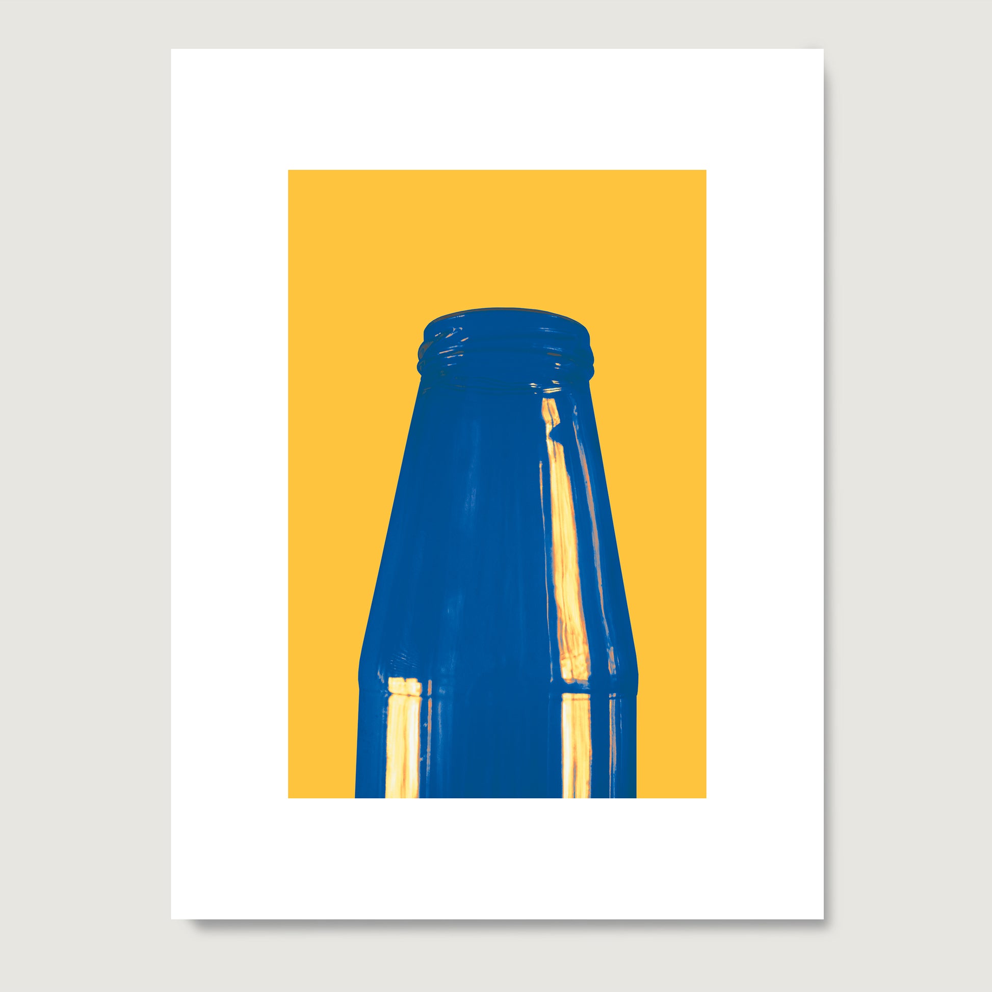 Minimalist graphic art print with blue and yellow on paper.