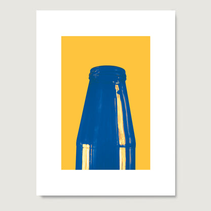 Minimalist graphic art print with blue and yellow on paper.