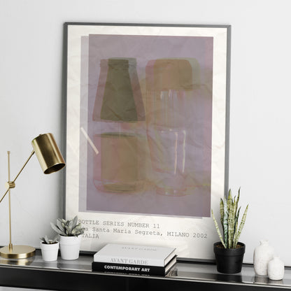 Photography artistic art print with pastel colors on a sideboard.