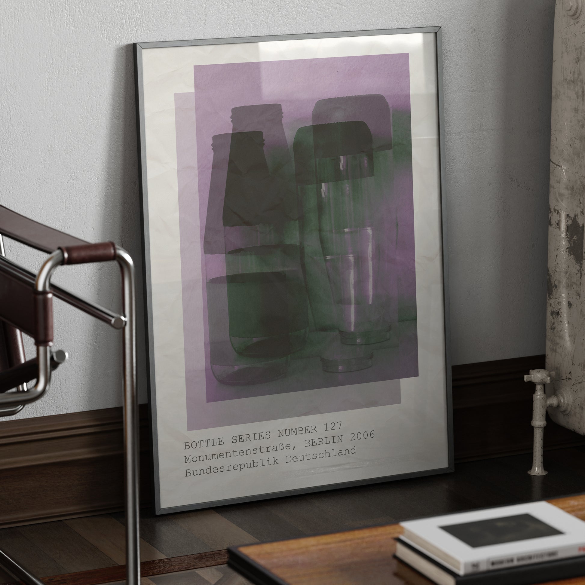 Photography artistic, graphic art print in a metallic frame.