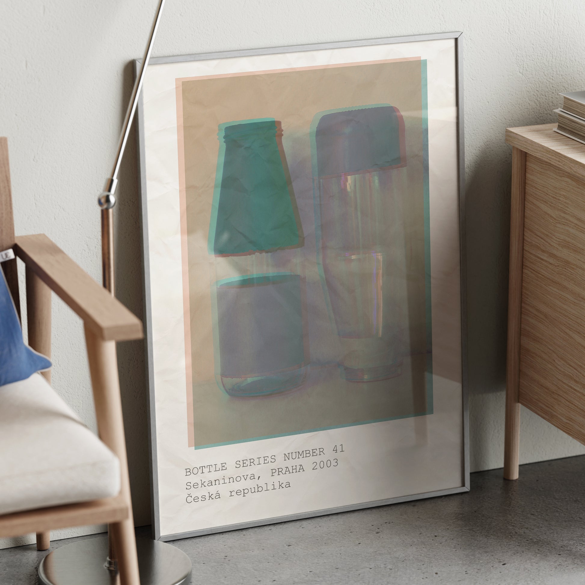 Artistic, contemporary photography art print in a metallic frame.