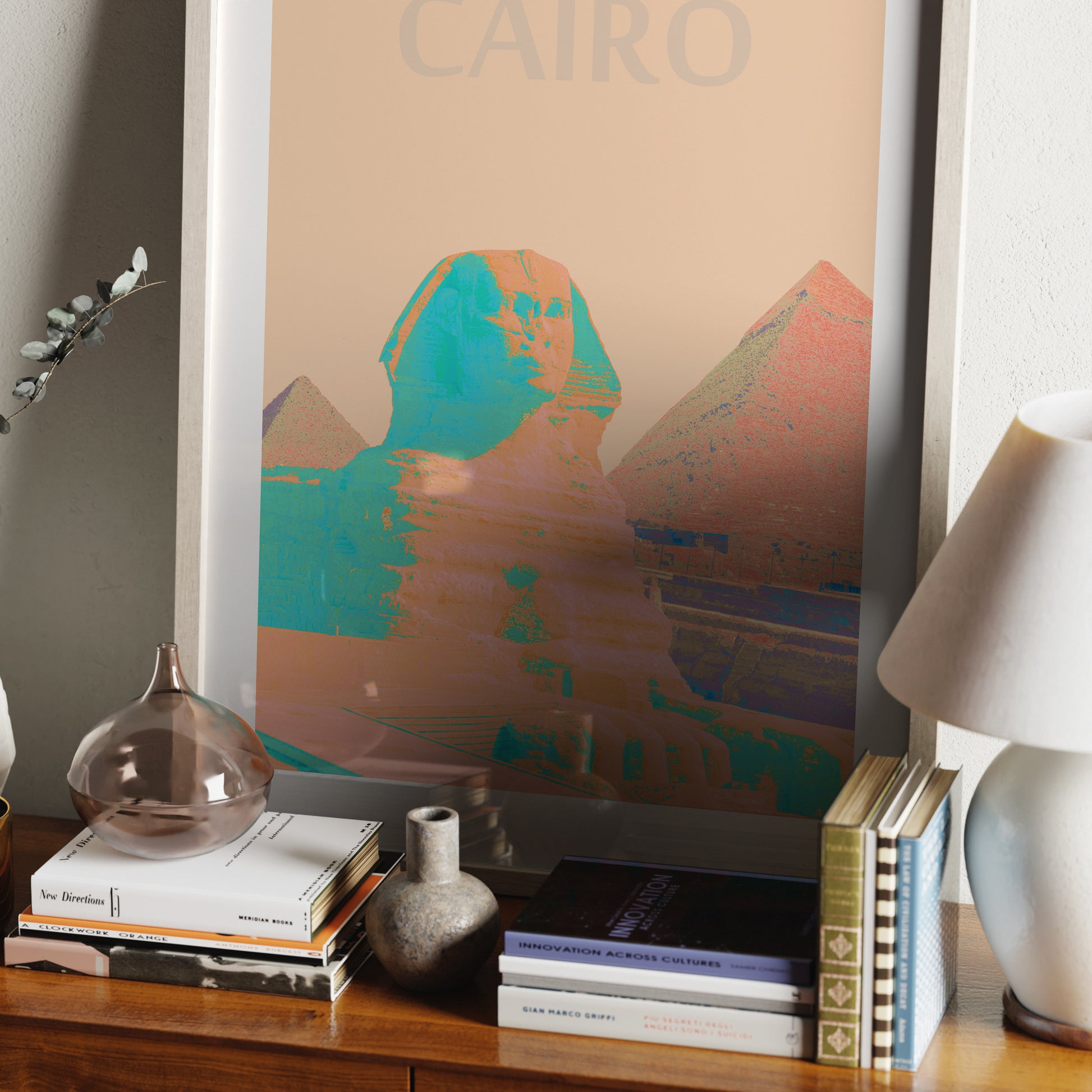 Travel poster Cairo landmark colorful art print in a moody ambient.