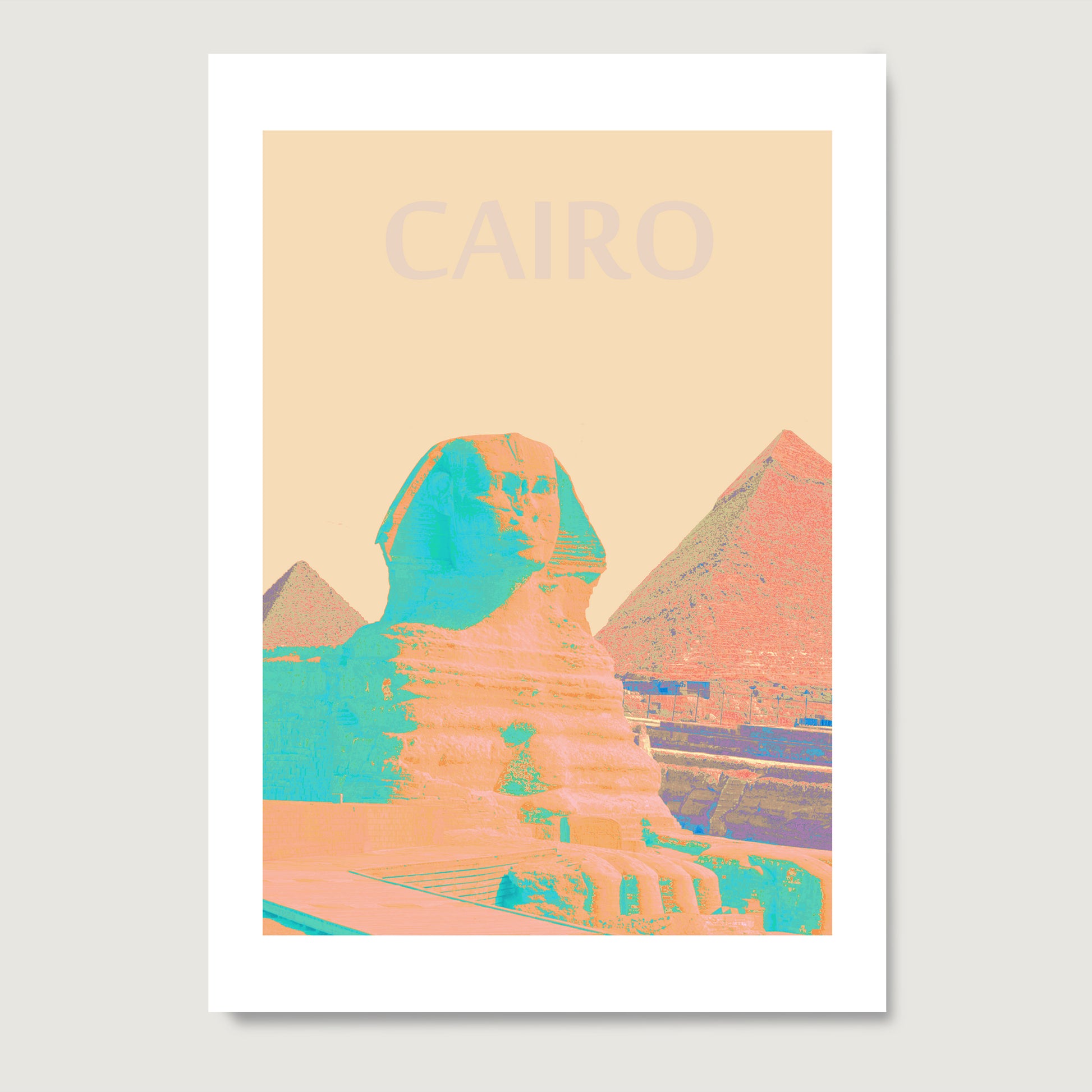 Travel poster Cairo landmark colorful art print on paper.