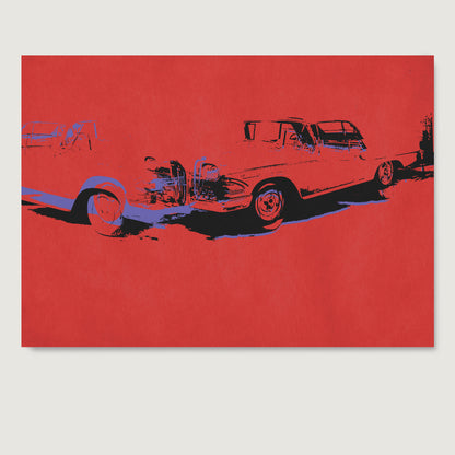 Red car crash pop art art print on paper.