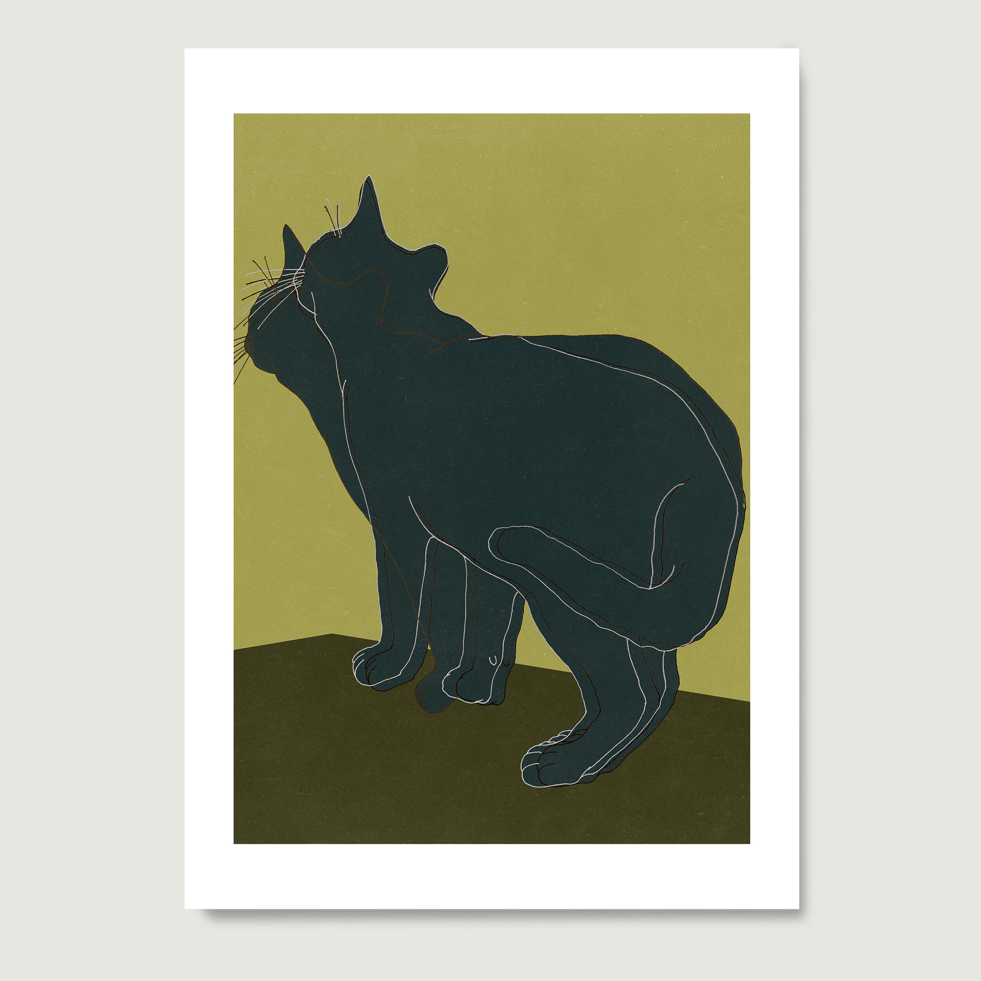 High quality art print with a cat on a yellow background.