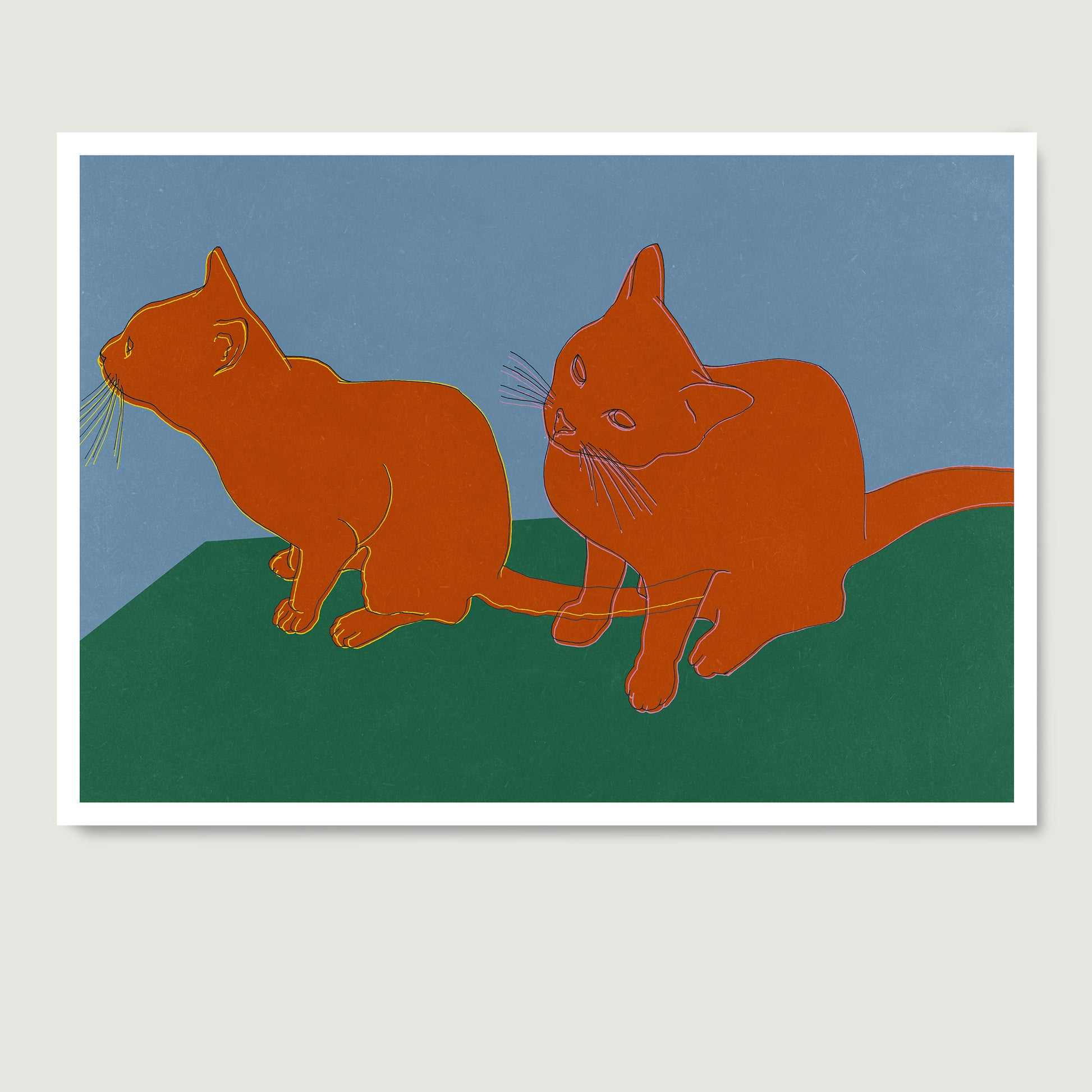 Art print with colorful cats.
