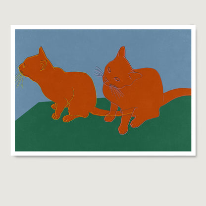 Art print with colorful cats.