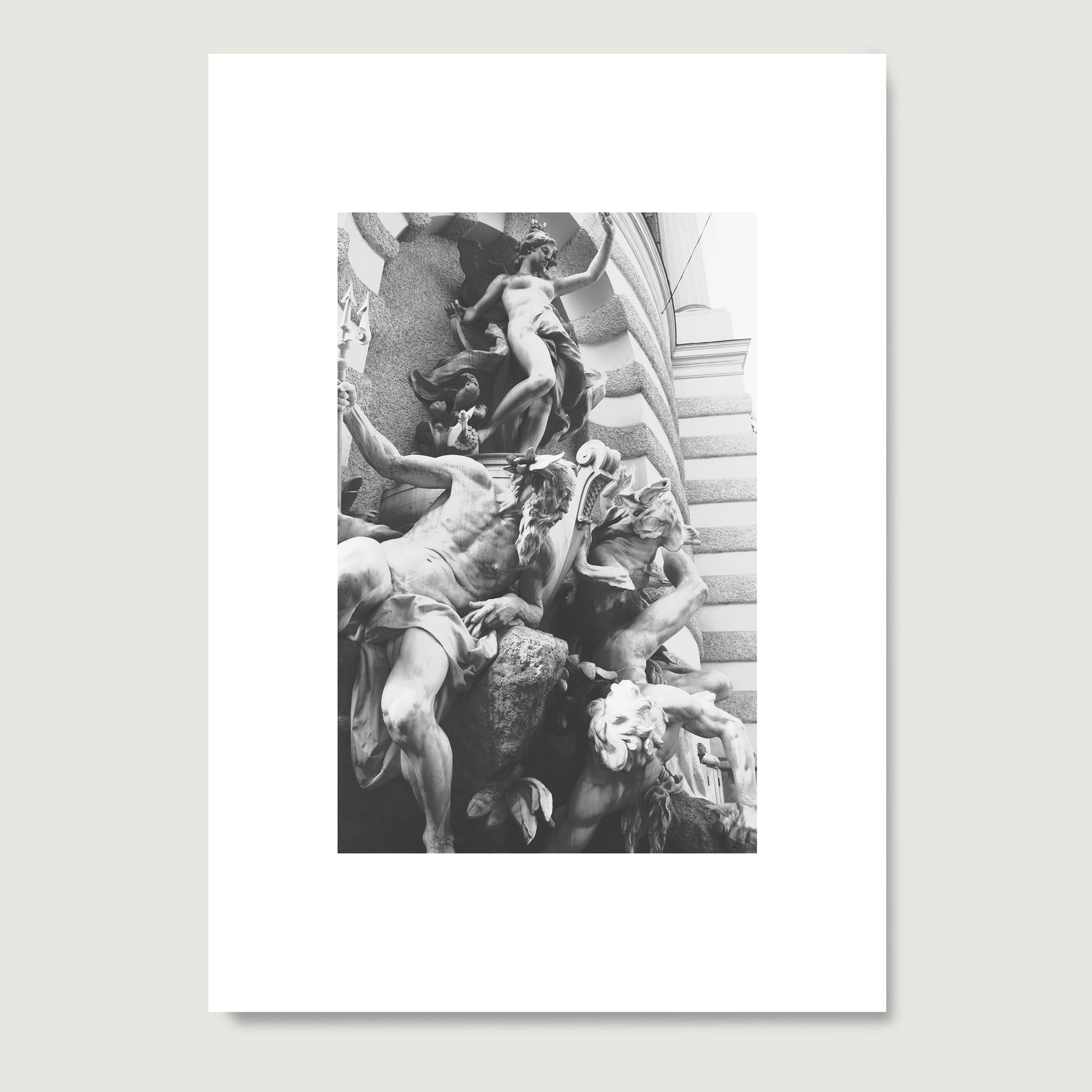Baroque sculptures black and white photography art print on paper.