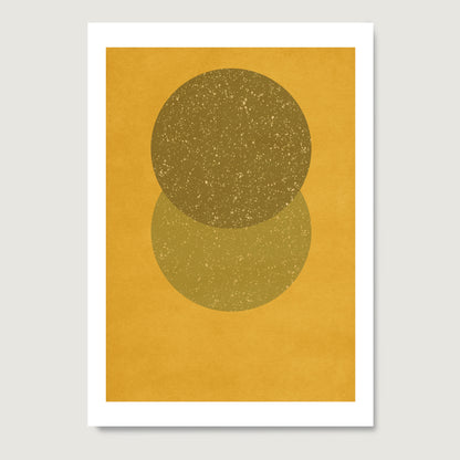 Yellow geometric abstract art print on paper.