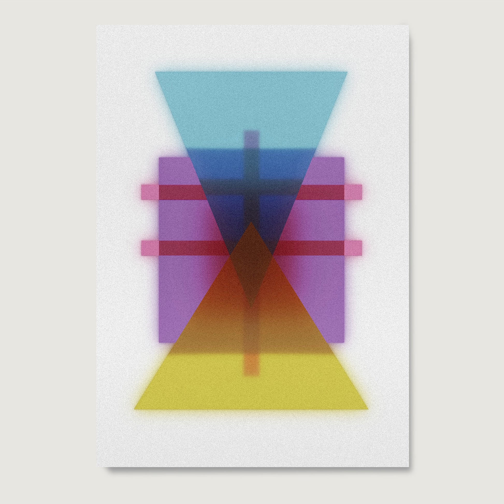 Abstract geometric art with colorful geometric shapes on a white background.
