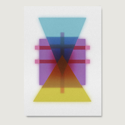 Abstract geometric art with colorful geometric shapes on a white background.