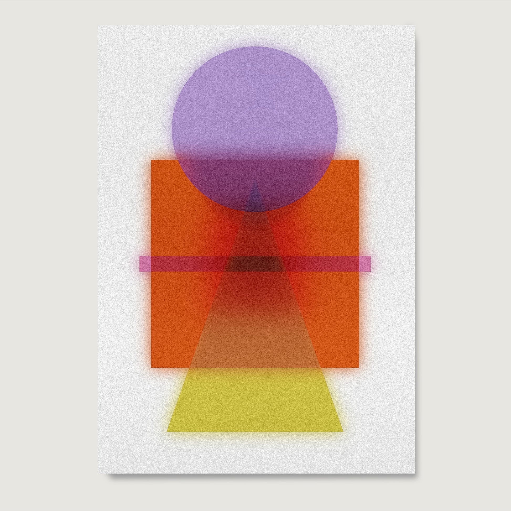 Colorful abstract art piece with geometric shapes on a white background.