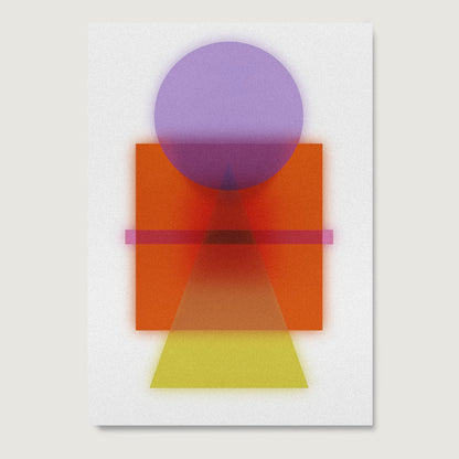 Colorful abstract art piece with geometric shapes on a white background.