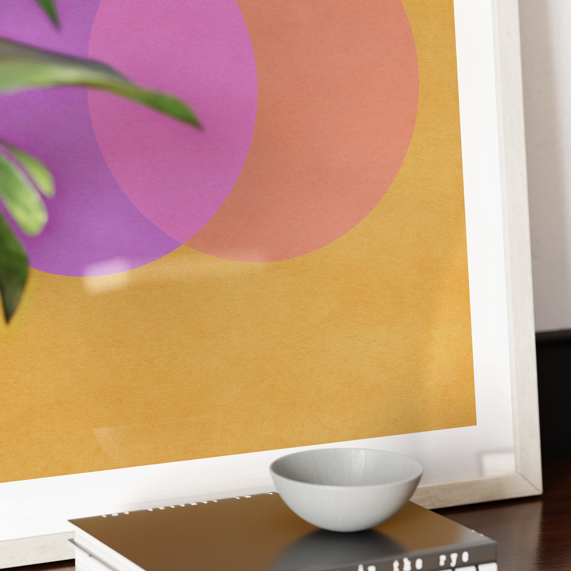 Detail of a colorful geometric graphic art print.