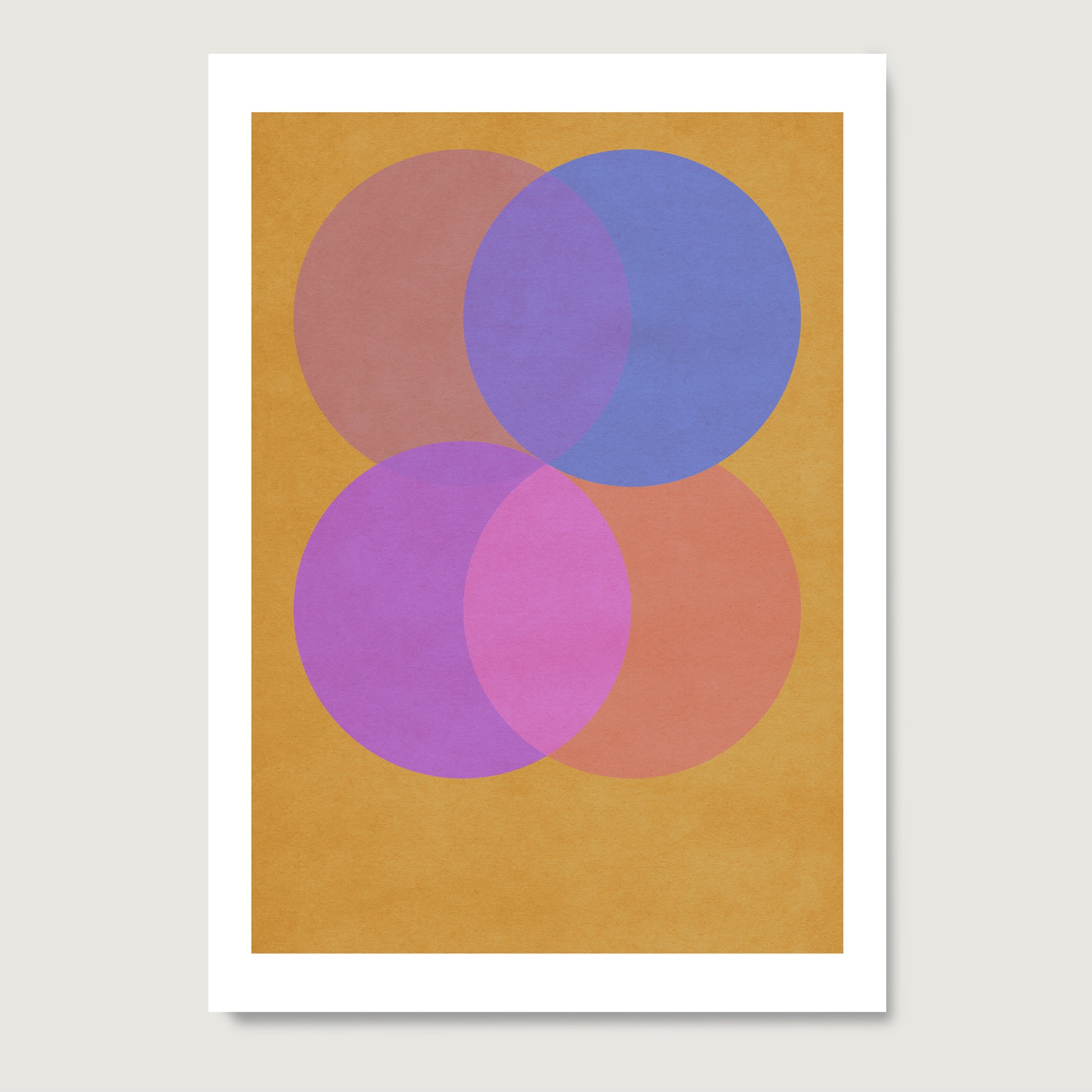 Colorful geometric graphic art print on paper.