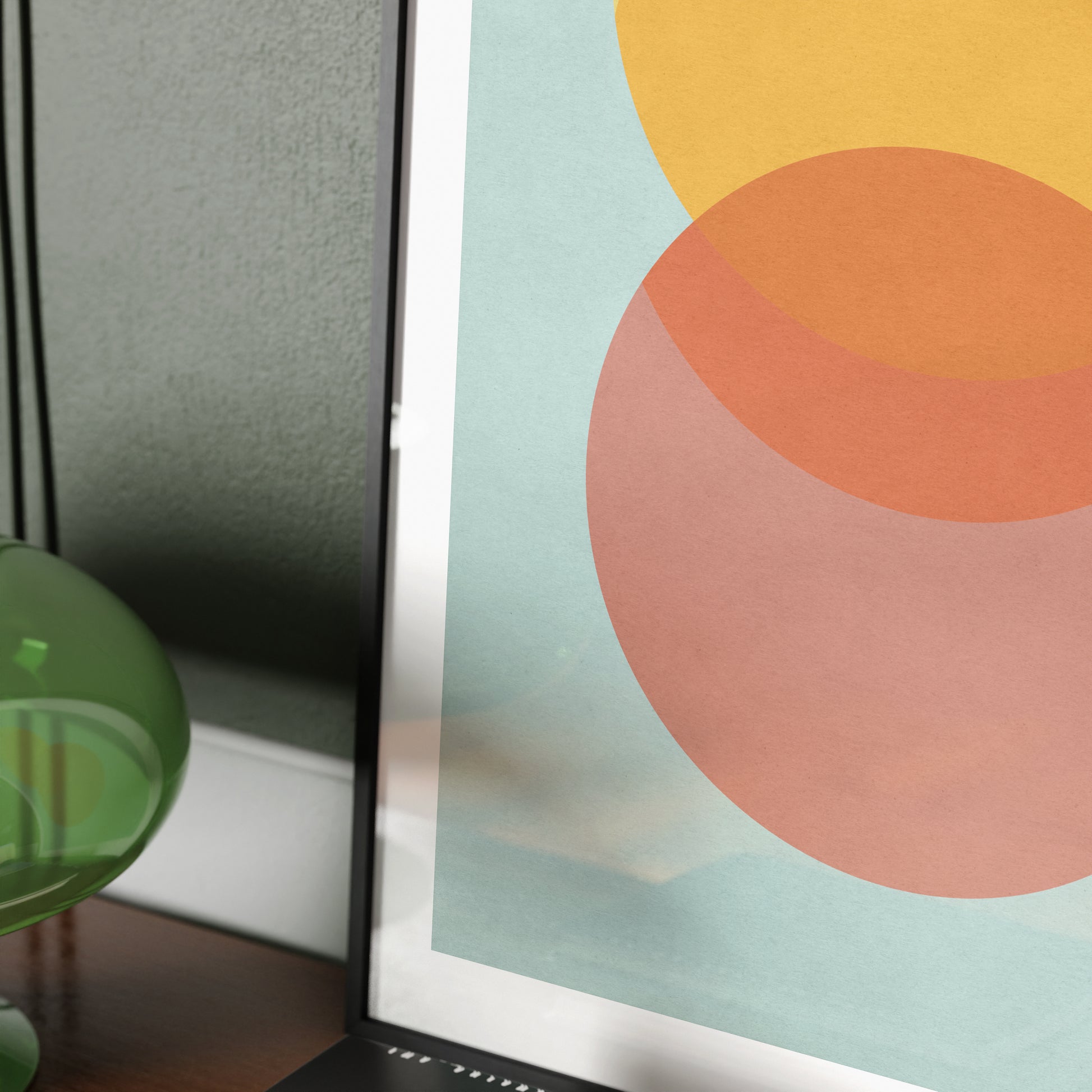 Detail of a colorful 80's style graphic art print.