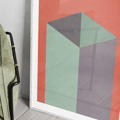 Detail of a red and green geometric graphic art print.