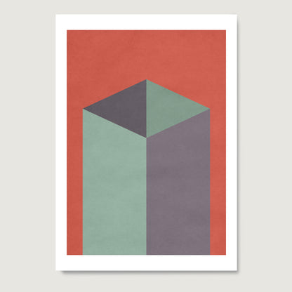 Red and green geometric graphic art print on paper.