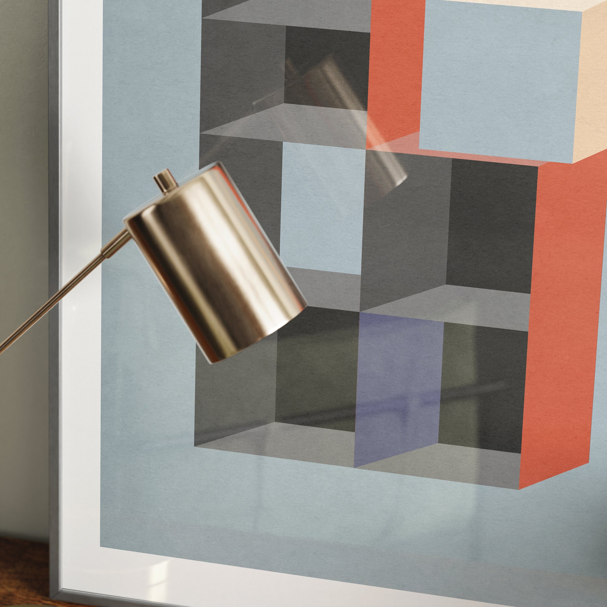 Detail of a moody geometric graphic art print.