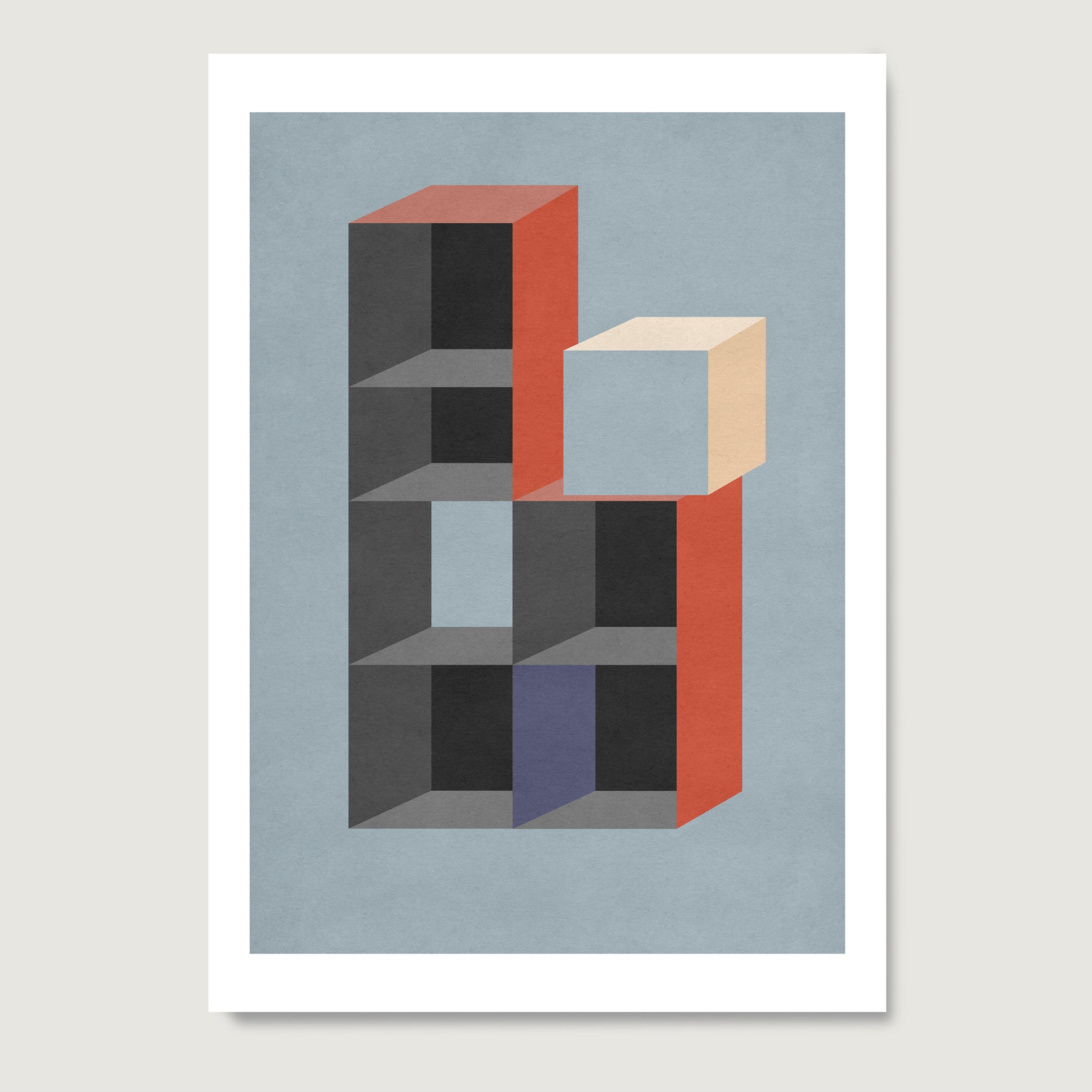 Moody geometric graphic art print on paper.
