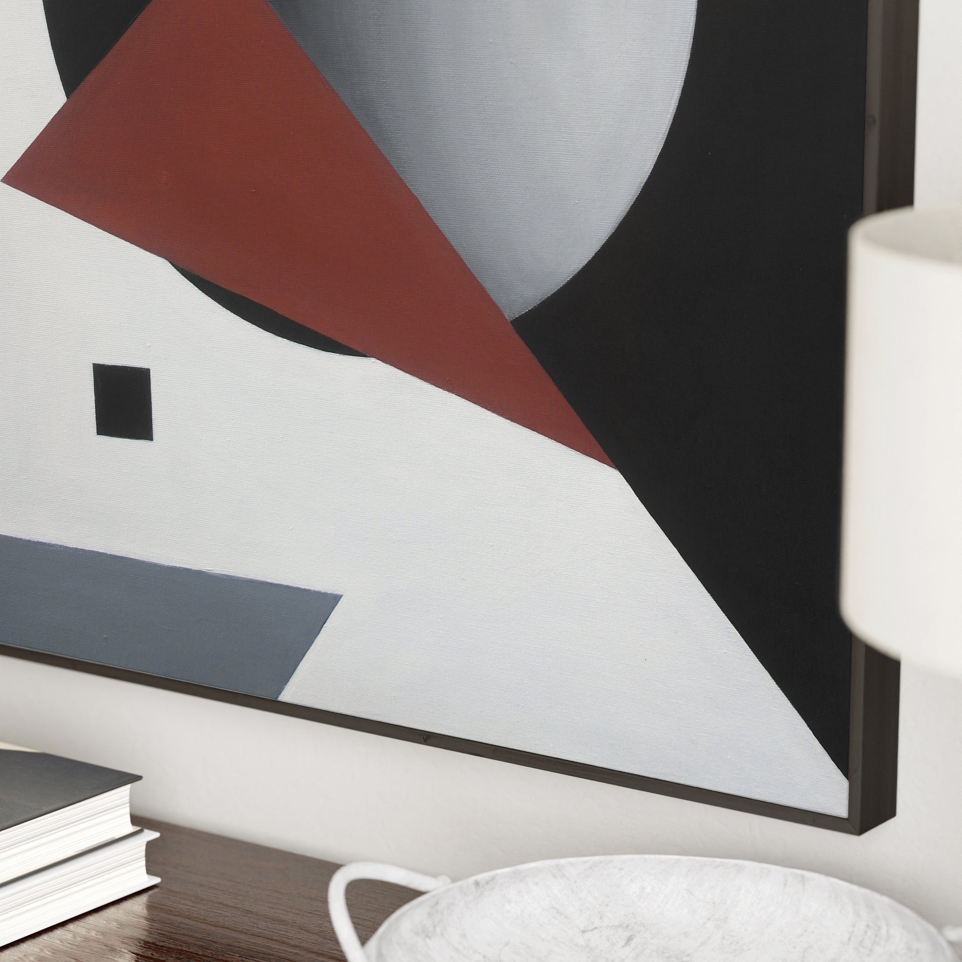 Detail of a Suprematism painting with red, black and white.