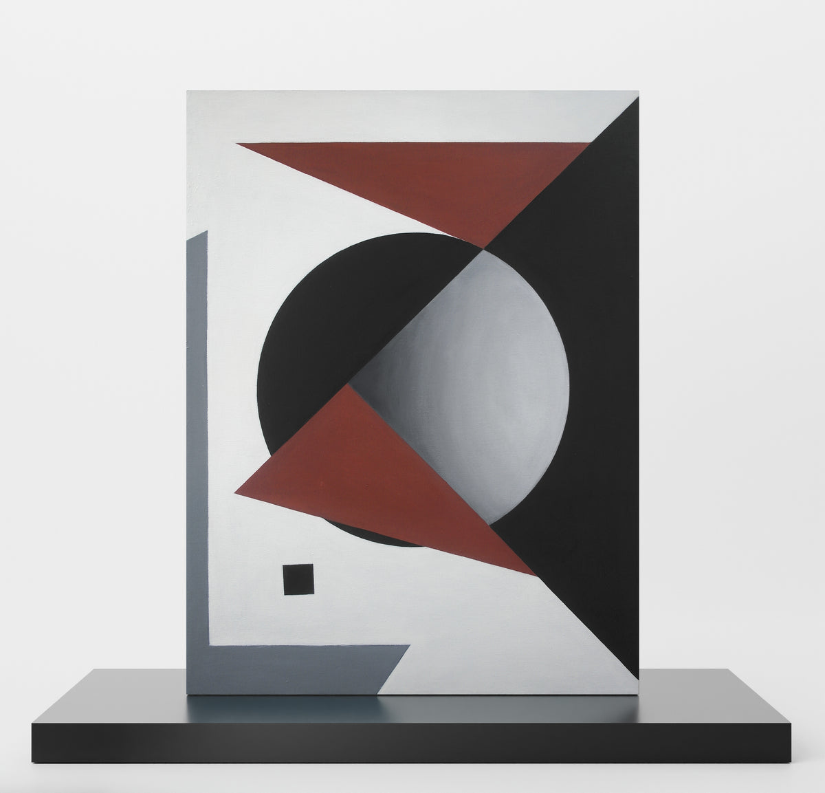 Suprematism painting with red, black and white.