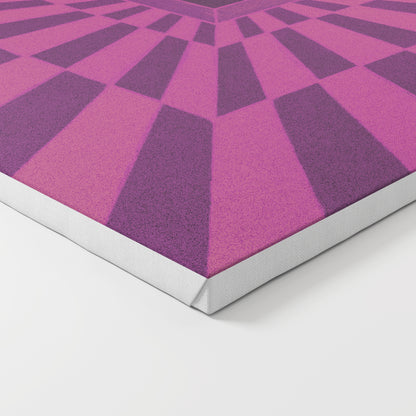 Close-up of a geometric patterned art print on canvas with pink and purple pattern.