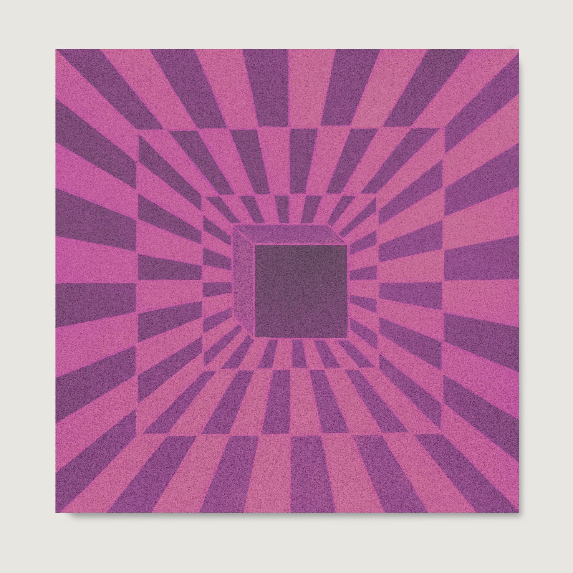 Op art design art print with pink and purple striped pattern.