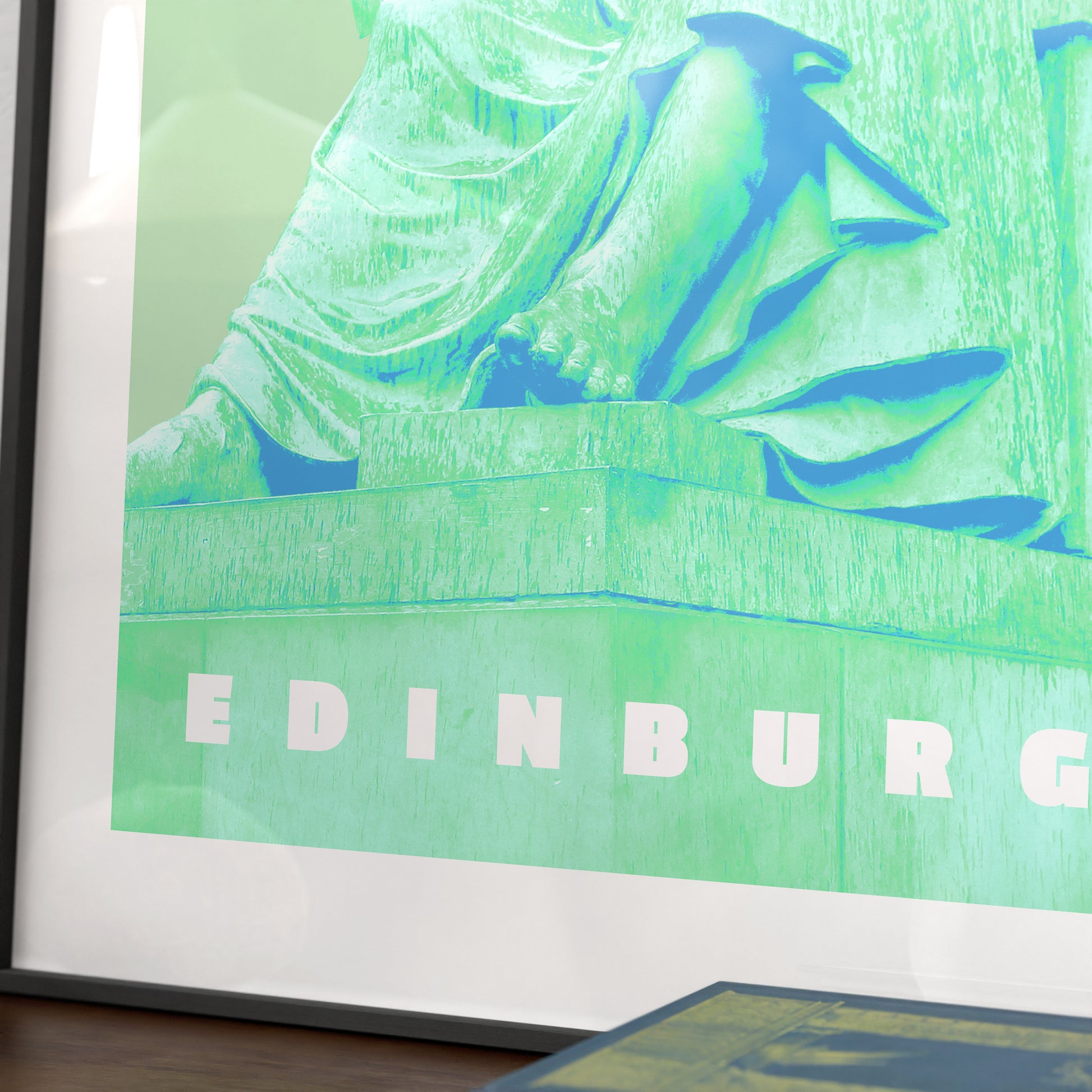 Detail of a travel poster Edinburgh landmark green art print.