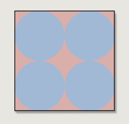 Contemporary minimalist art print with blue circles on pink.