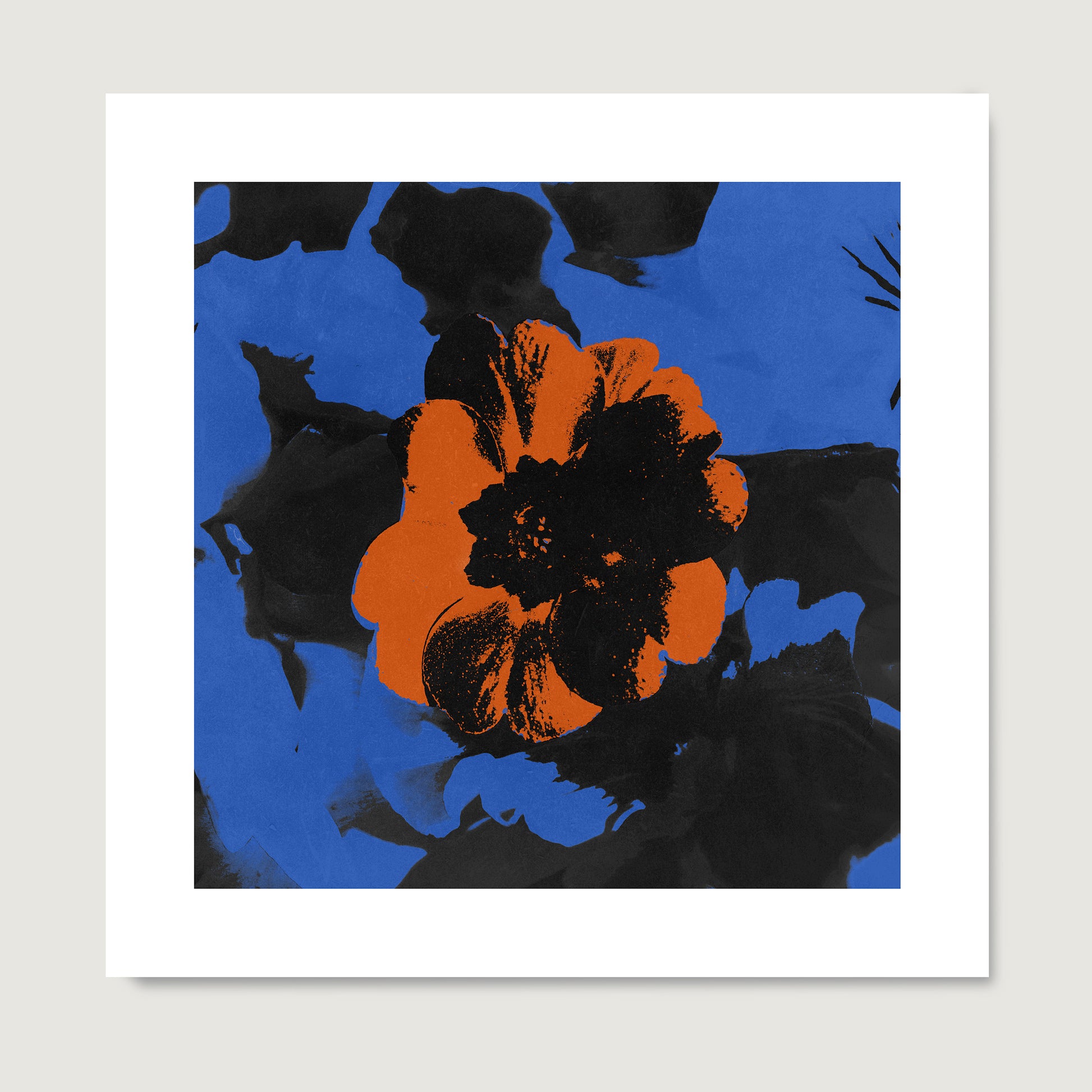 Pop art high quality print with red flower on a blue background.