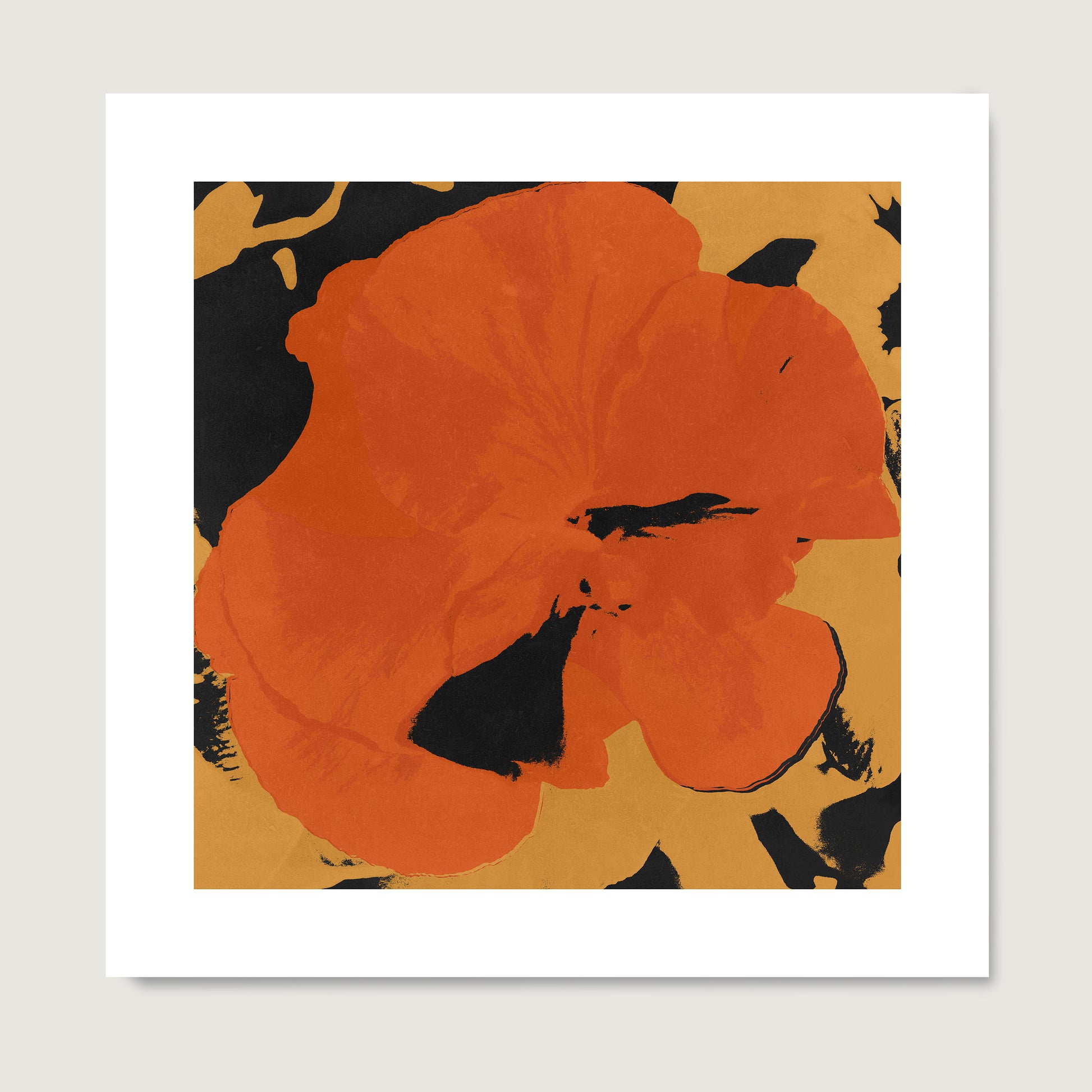 Pop art high quality print with a big red flower on a beige background.