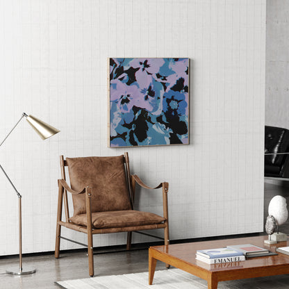 Pop art canvas print with flowers in a modern minimalist interior.