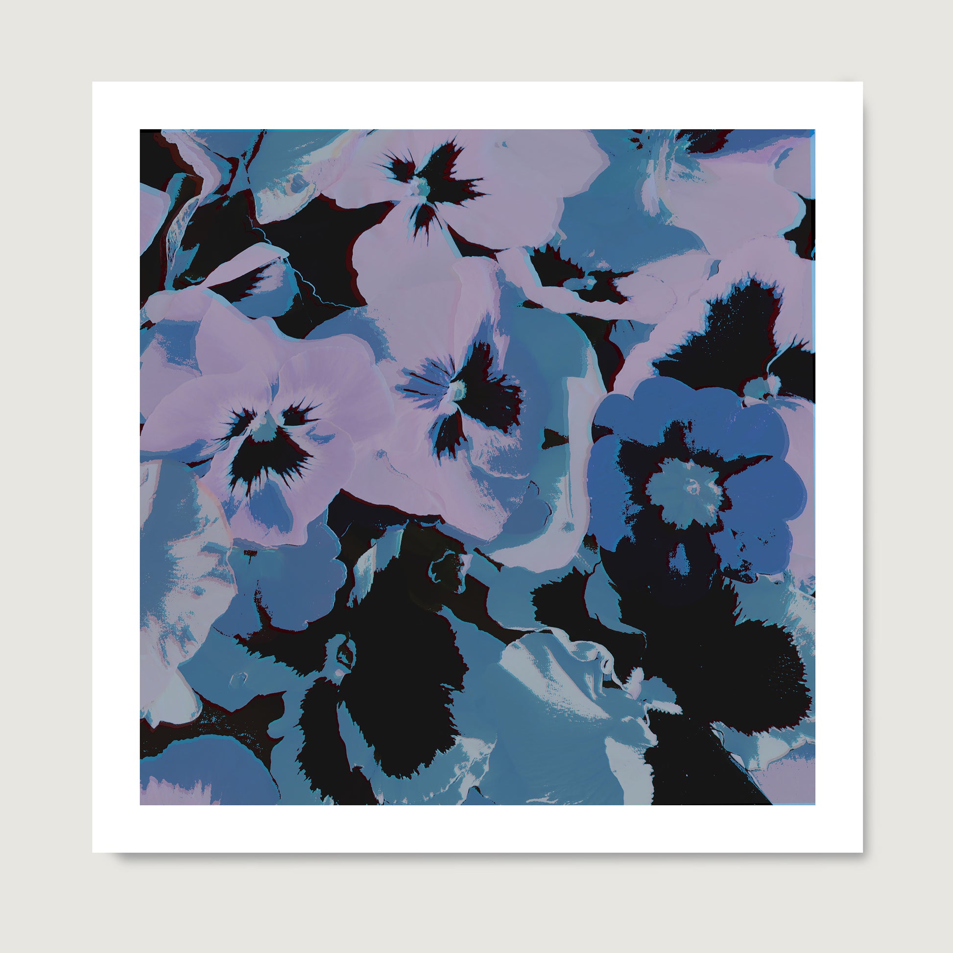 Pop art high quality art print with blue and pink flowers.