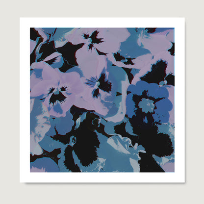 Pop art high quality art print with blue and pink flowers.