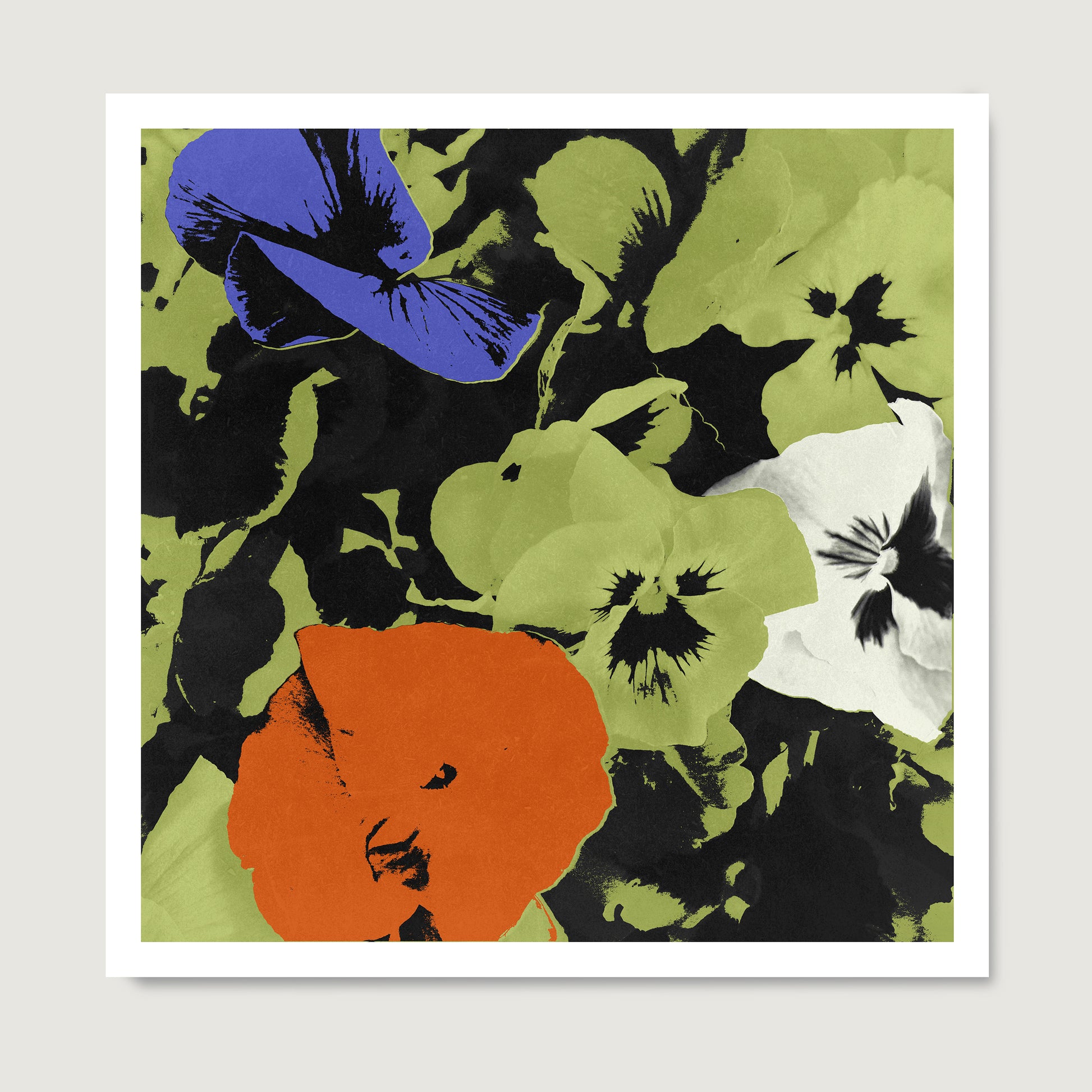 Pop art high quality print with colorful flowers.