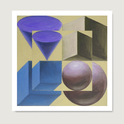 Pastel colors artistic geometric art print on paper.