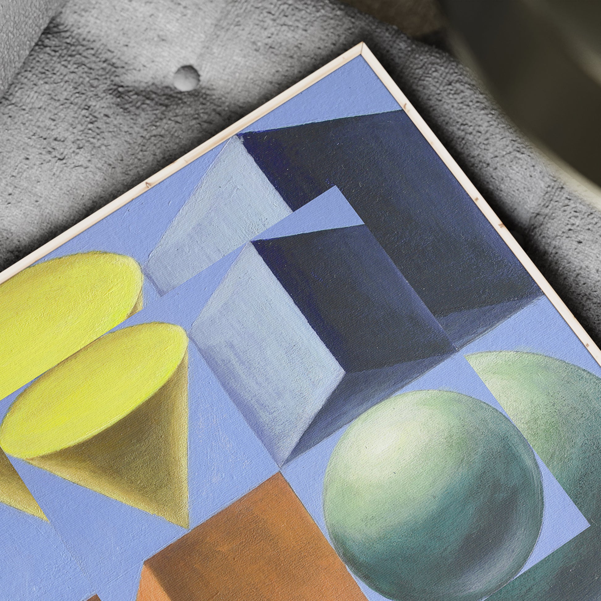 Detail of a colorful and playful geometric art print.